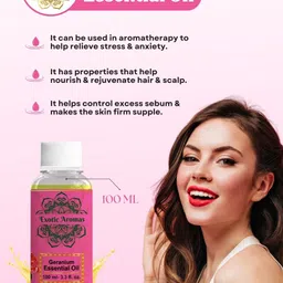 EXOTIC AROMAS Geranium Essential Oil For Healthy Hair Face Skin & Diffuser 100ml image 5
