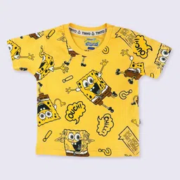 YK X Tinyo Boys Spongebob Printed Pure Cotton T-shirt with Shorts image 3