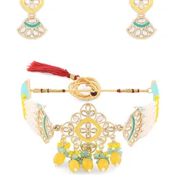 Zaveri Pearls Gold-Plated Kundan Studded & Beaded Jewellery Set image 3