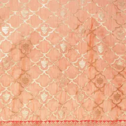 Saree Swarg Peach-Coloured & Gold-Toned Floral Woven Design Silk Blend Banarasi Sarees image 2