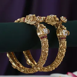 Adwitiya Collection Set Of 2 Gold-Plated White & Pink Stone-Studded Pearl Beaded Bangles image 4