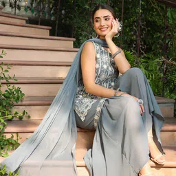 Juniper Floral Embroidered Sleeveless Georgette Kurta With Sharara & Dupatta image 2