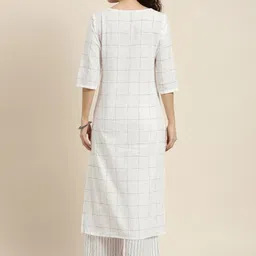 Vishudh Women Off-White & Black Checked Straight Kurta With Striped Palazzos image 5