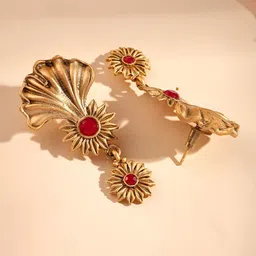 ADIVA 22K Gold-Plated Stone-Studded & Pearl Beads Jewellery Set image 4