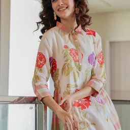 Indo Era Printed Pure Cotton A-Line Tunic & Trousers Co-Ord Set image 2