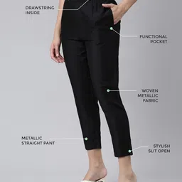 TWIN BIRDS Women Mid-Rise Shimmer Solid Functional Pockets Straight Trousers-image-84