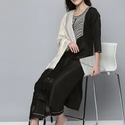 Kvsfab Women Black Embroidered Mirror Work Kurta with Trousers & Dupatta image 5