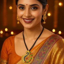 Digital Dress Room Gold Plated Long Mangalsutra Designs And Earrings Set Peacock With Pearl-image-12