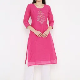 Peppertree Women Pink Ethnic Motifs Embroidered Chanderi Silk Kurta-picture-12