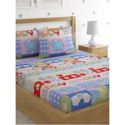 HOSTA HOMES Multi-Color Cartoon Characters 220 TC Queen Bedsheet with 2 Pillow Covers-image-0