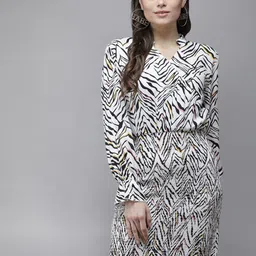 The Dry State Women White & Black Animal Print Blouson Dress-image-6