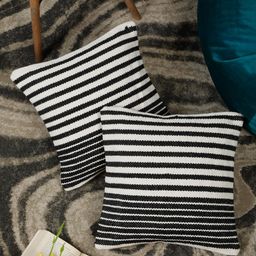 HOSTA HOMES Black & White Set of 2 Striped Square Cushion Covers-picture-22