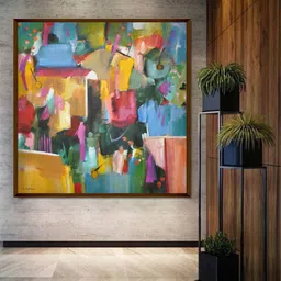 The Art House Yellow & Blue Abstract Framed Wall Painting-picture-42