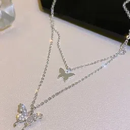 DESTINY JEWELS Silver-Plated Crystals Studded Butterfly Necklace-picture-43