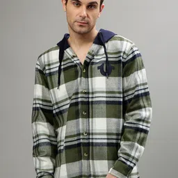 True Religion Tartan Checked Hooded Acrylic Casual Shirt-picture-19
