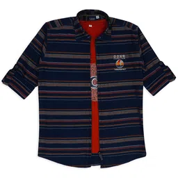 CAVIO Boys Comfort Horizontal Striped Spread Collar Pure Cotton Casual Shirt With T-shirt-image-0