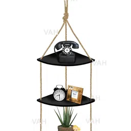 VAH Kya Bat Hai !! Black Wooden Corner Wall Shelf-image-13