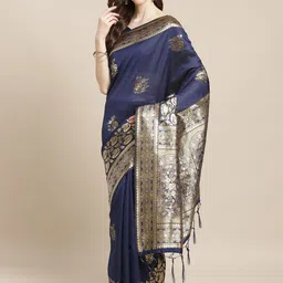 Saree mall Navy Blue & Golden Floral Woven Design Banarasi Saree-picture-29