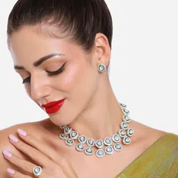 Zaveri Pearls Gold-Plated Stone & Austian Diamonds Studded Jewellery Set-picture-14