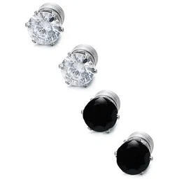 OOMPH Men Set Of 2 Black & White Cubic Zirconia Magnetic Non-Piercing Studs Earrings-image-57