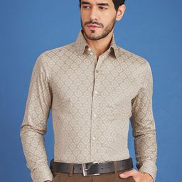 LOUIS STITCH Comfort Fit Ethnic Motif Printed Club Collar Pure Cotton Formal Shirt-picture-5