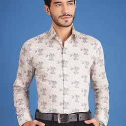 LOUIS STITCH Comfort Fit Floral Printed Club Collar Pure Cotton Formal Shirt-image-25