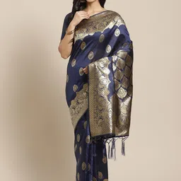 Saree mall Navy Blue & Golden Zari Woven Design Banarasi Saree-picture-11