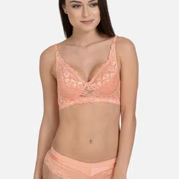 mod & shy Women Peach-coloured Self-Design Lace Lingerie Set MS220-picture-34
