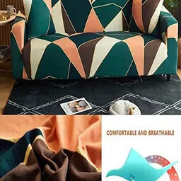 HOUSE OF QUIRK Green & Orange Abstract Printed Two Seater Sofa Cover With Arms image 4