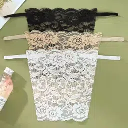 Women's Cotton Clip-on Mock Whole Lace Pattern Camisole Cami Secret (Black, White, Beige, Free Size), Set of 3 image 4