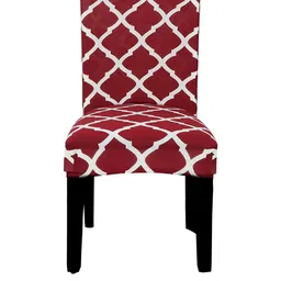 HOUSE OF QUIRK Set Of 4 Maroon & White Diamond Printed Removable Chair Covers image 4