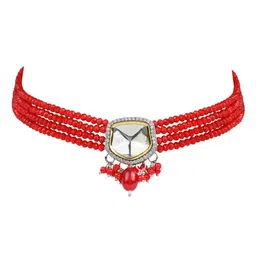 I Jewels Gold-Plated & Toned Red Artificial Stones and Beads Jewellery Set image 2