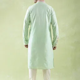 Arihant Rai Sinha Men Ethnic Motifs Embroidered Regular Thread Work Pure Silk Kurta with Churidar image 5