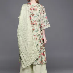 Biba Women Green & Red Floral Print Sequinned Kurta with Palazzos & Dupatta image 3