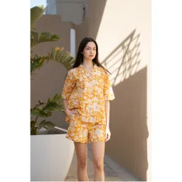 SAY Women Orange Cotton Shirt with Short (Set of 2)-image-95