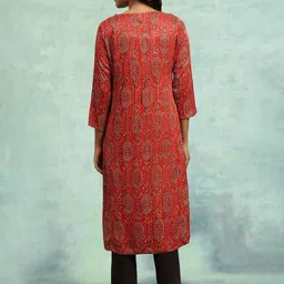 folk song W The Folksong Collection Red Black Ethnic Motifs Printed Keyhole Neck Kurta image 4