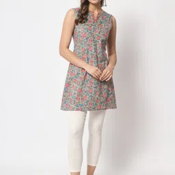 Mishpra Floral Printed Notched Neck Pure Cotton A-Line Kurti image 5
