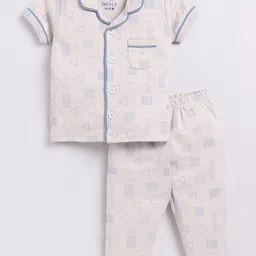 BABY GO Infant Boys Geometric Printed Pure Cotton Shirt with Pyjamas-image-11