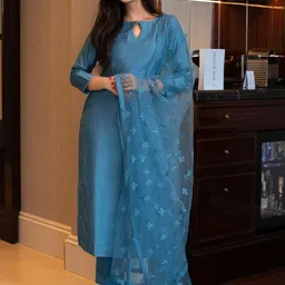 ZEEPKART Sequinned Calf Length Straight Kurta With Trousers & Dupatta-picture-24