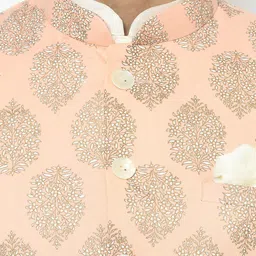 KISAH Men Pink Floral Printed Sherwani Set image 2