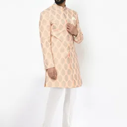 KISAH Men Pink Floral Printed Sherwani Set image 4
