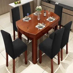 House of Quirk Black Stretch Removable Washable Short Dining Chair Covers (Pack of 6)-image-7