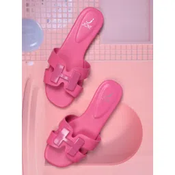 Jove Women Fuchsia Pink Solid Open Toe Flats image 1