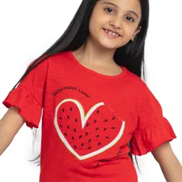 UNDER FOURTEEN ONLY Girls Red Print Bell Sleeves Pure Cotton Top-picture-36