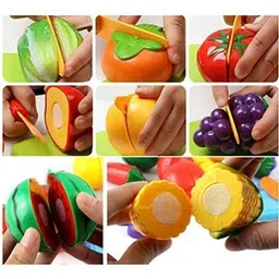 M2K HUB® Realistic Sliceable Vegetables and Fruits Cutting Play Toy Set, Cut in 2 Parts Fruits Kitchen Cutting-Board for Kids (12 pcs Fruit Set) image 2