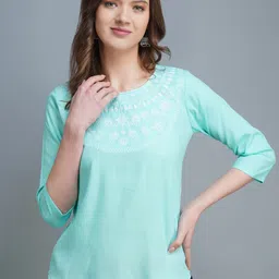 MANKSH Round Neck Ethnic Motifs Embroidered Top-picture-10