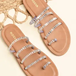 ROCIA By Regal Silver Women Stylish Diamante Studded Flats-image-8