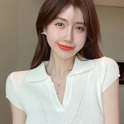 LULU & SKY Self Design Shirt Collar Fitted Crop Top image 3