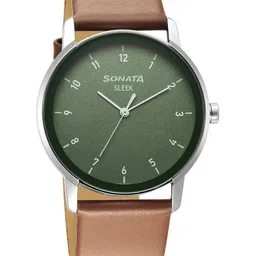 Sonata Men Green Brass Dial & Leather Straps Analogue Watch 7147SL01-picture-30
