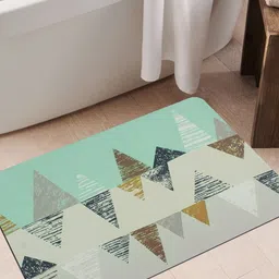 Bedspun Beige & Mint Green Printed 210 GSM Non-Slip Rectangular Bath Rug image 4